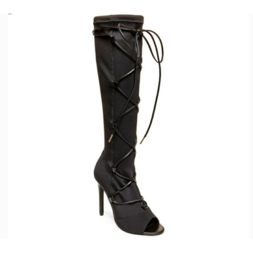 Steve Madden gladiator stretch lace up tall boots Peep Toe
